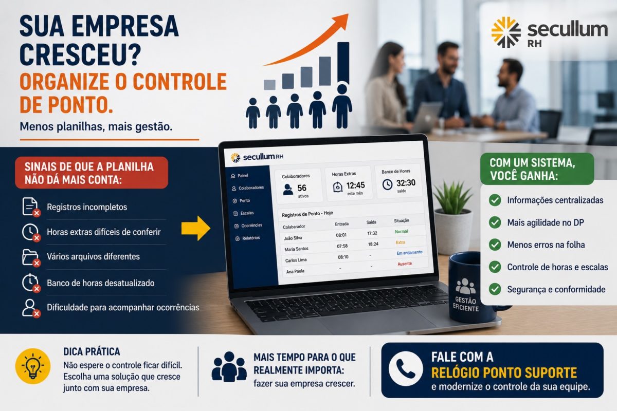 Empresa em crescimento organizando o controle de ponto da equipe