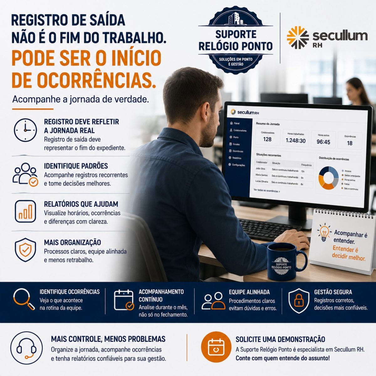 Funcionário registra saída no ponto mas continua trabalhando
