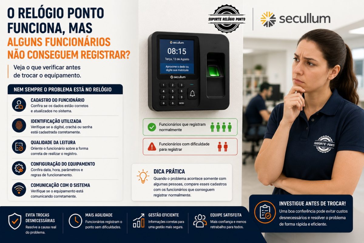 O relógio ponto está funcionando, mas alguns funcionários não conseguem registrar