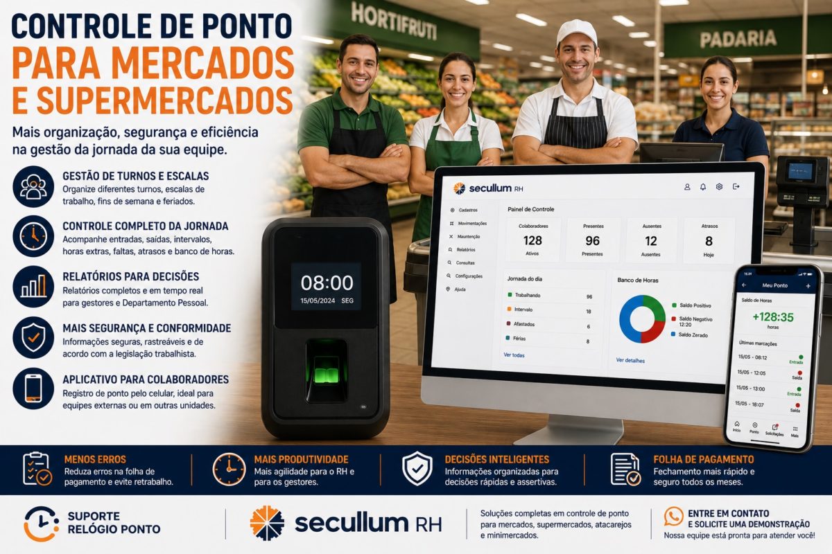 Relógio de ponto para mercados: mais controle da jornada e menos erros na folha de pagamento